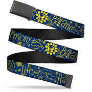 Web Belt Blank Black Buckle - HARMONY BALANCE LIFE Icons Collage Blue/Yellow Webbing Web Belts Buckle-Down   