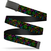 Black Buckle Web Belt - Mushroom Outline Scattered Black/Multi Neon Webbing Web Belts Buckle-Down   