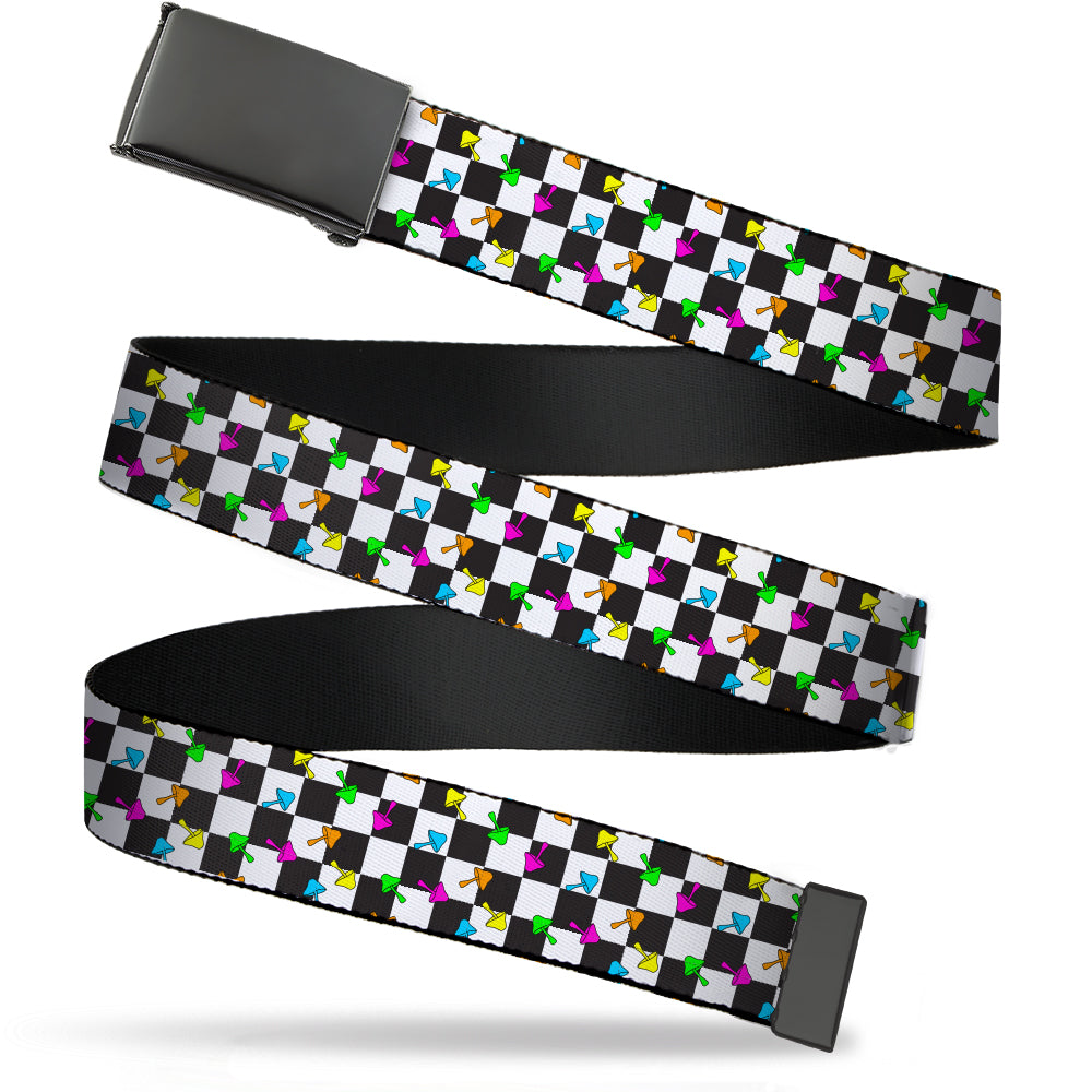 Black Buckle Web Belt - Mushrooms Scattered Checker Black/White/Multi Neon Webbing Web Belts Buckle-Down   