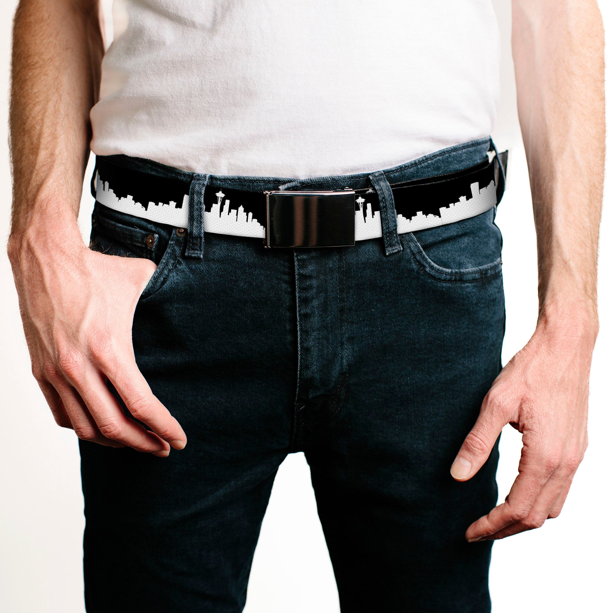 Web Belt Blank Black Buckle - Seattle Solid Skyline Black/White Webbing Web Belts Buckle-Down   