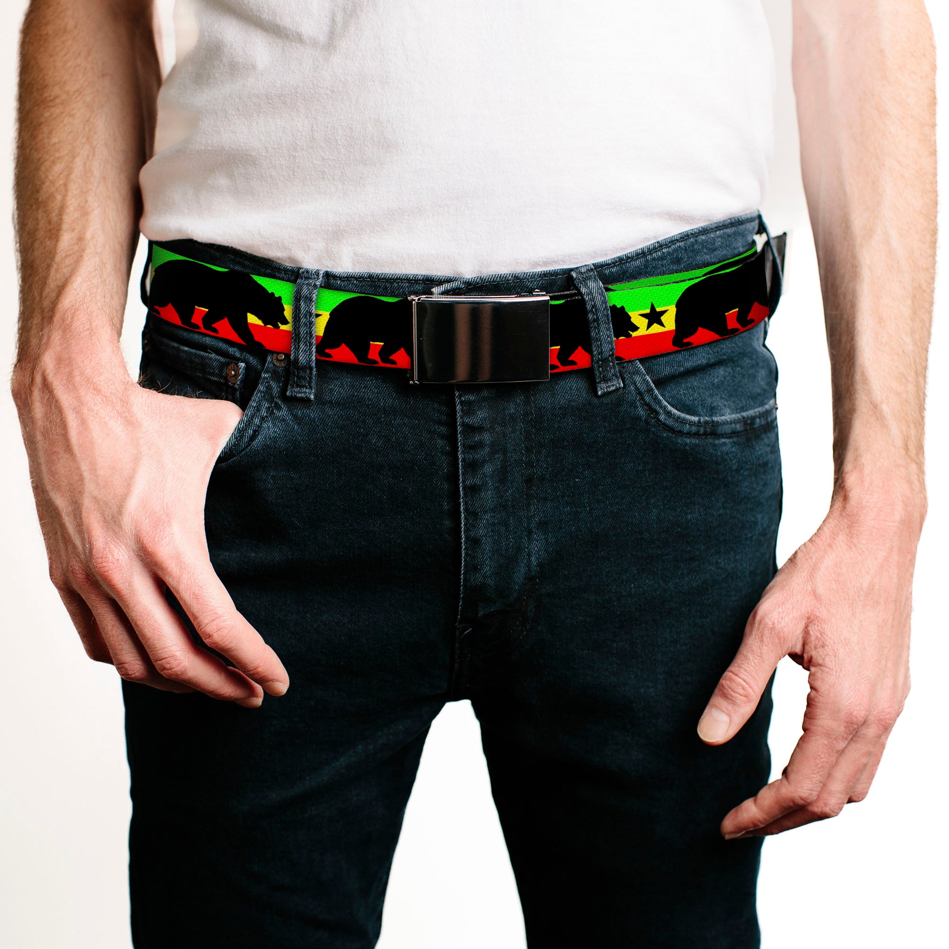Web Belt Blank Black Buckle - Cali Bear/Star Silhouette Rasta/Black Webbing Web Belts Buckle-Down   