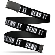 Black Buckle Web Belt - SEND IT Black/White Webbing Web Belts Buckle-Down   