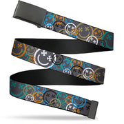 Web Belt Blank Black Buckle - Smiley Face Crossbones Stacked Gray/Multi Color Webbing Web Belts Buckle-Down   