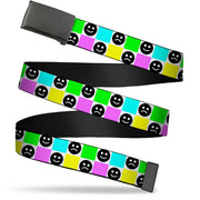 Web Belt Blank Black Buckle - Smiley Sad Face Checker Multi Color/White Webbing Web Belts Buckle-Down   