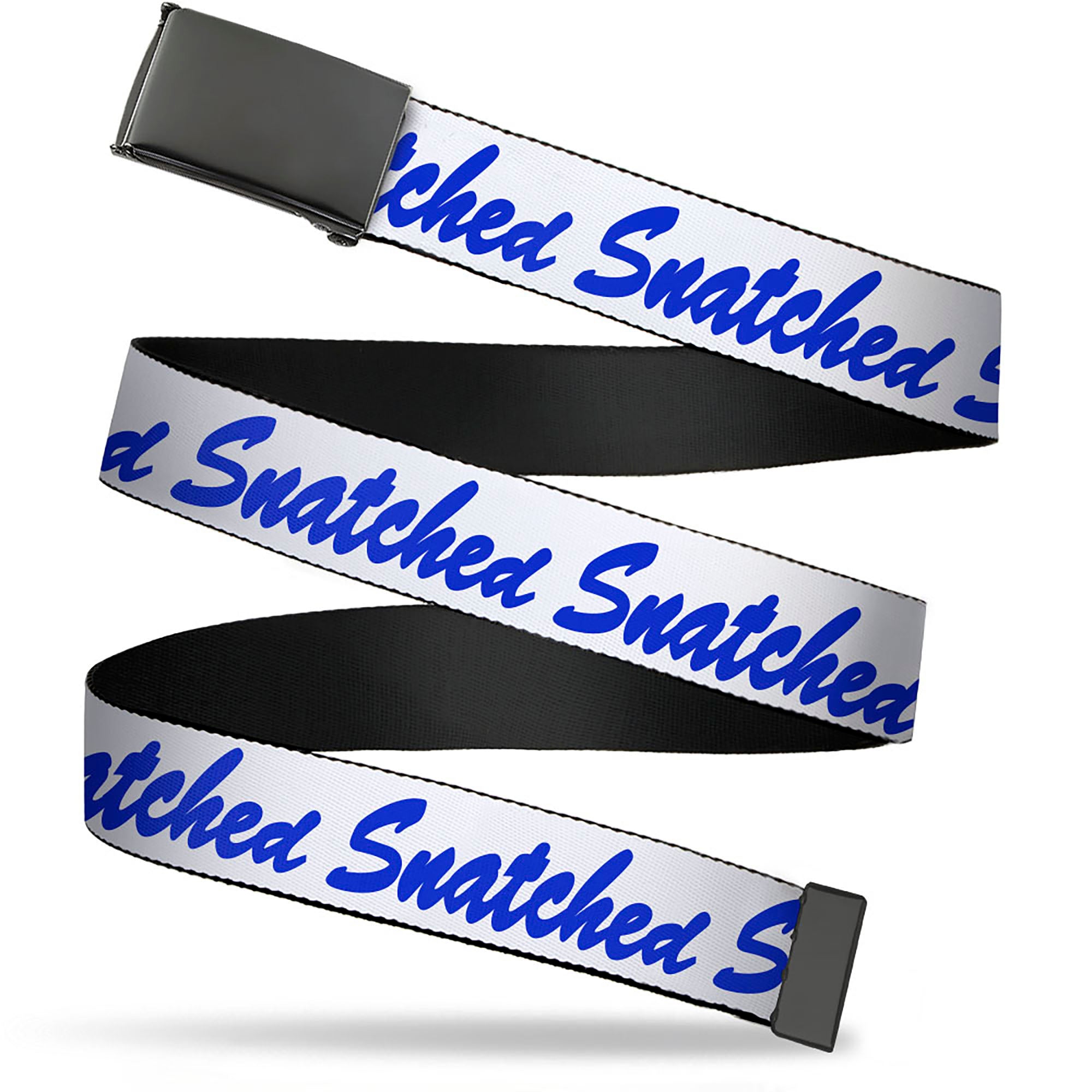 Web Belt Blank Black Buckle - SNATCHED Script  White/Blue Webbing Web Belts Buckle-Down   