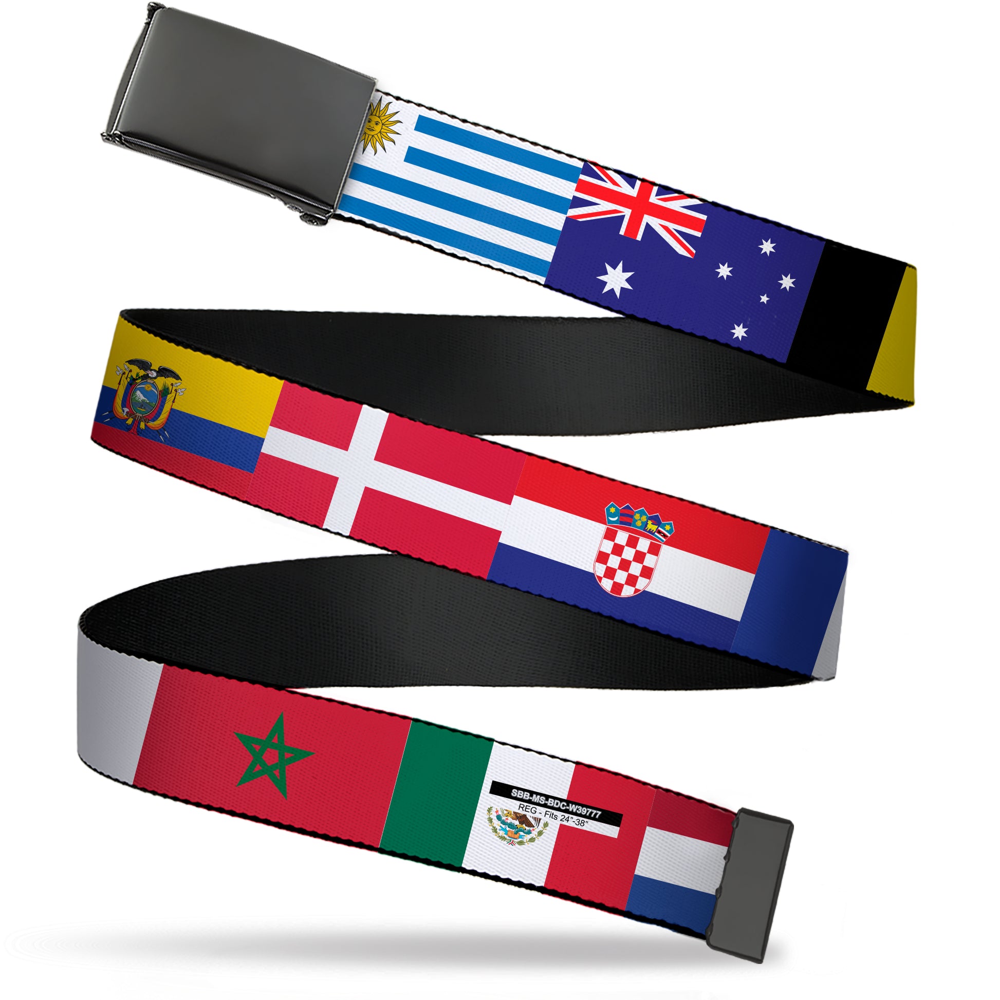 Web Belt Blank Black Buckle - Soccer Fan World Cup Team Country Flags Webbing Web Belts Buckle-Down