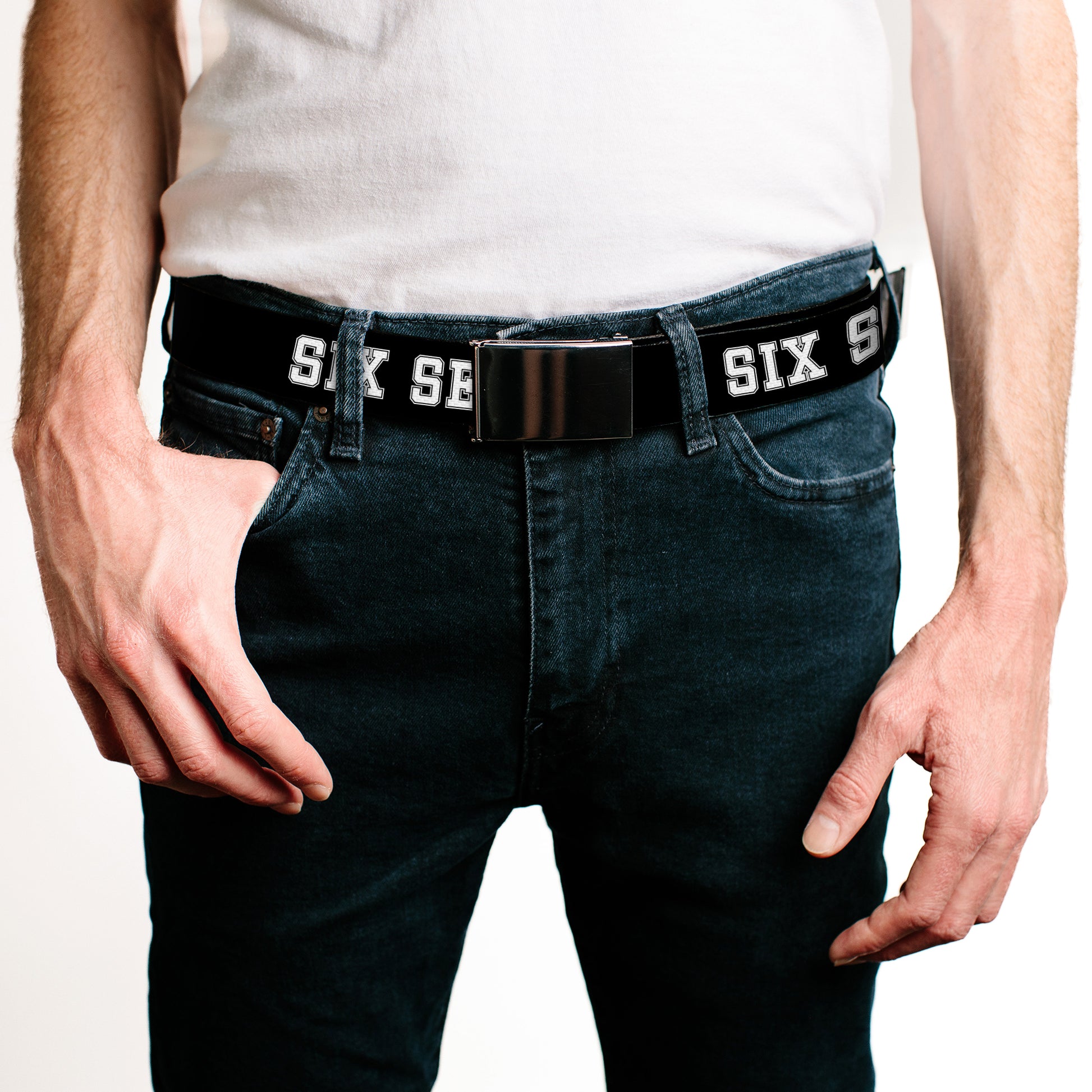 Web Belt Blank Black Buckle - SIX SEVEN Text Black/White Webbing Web Belts Buckle-Down