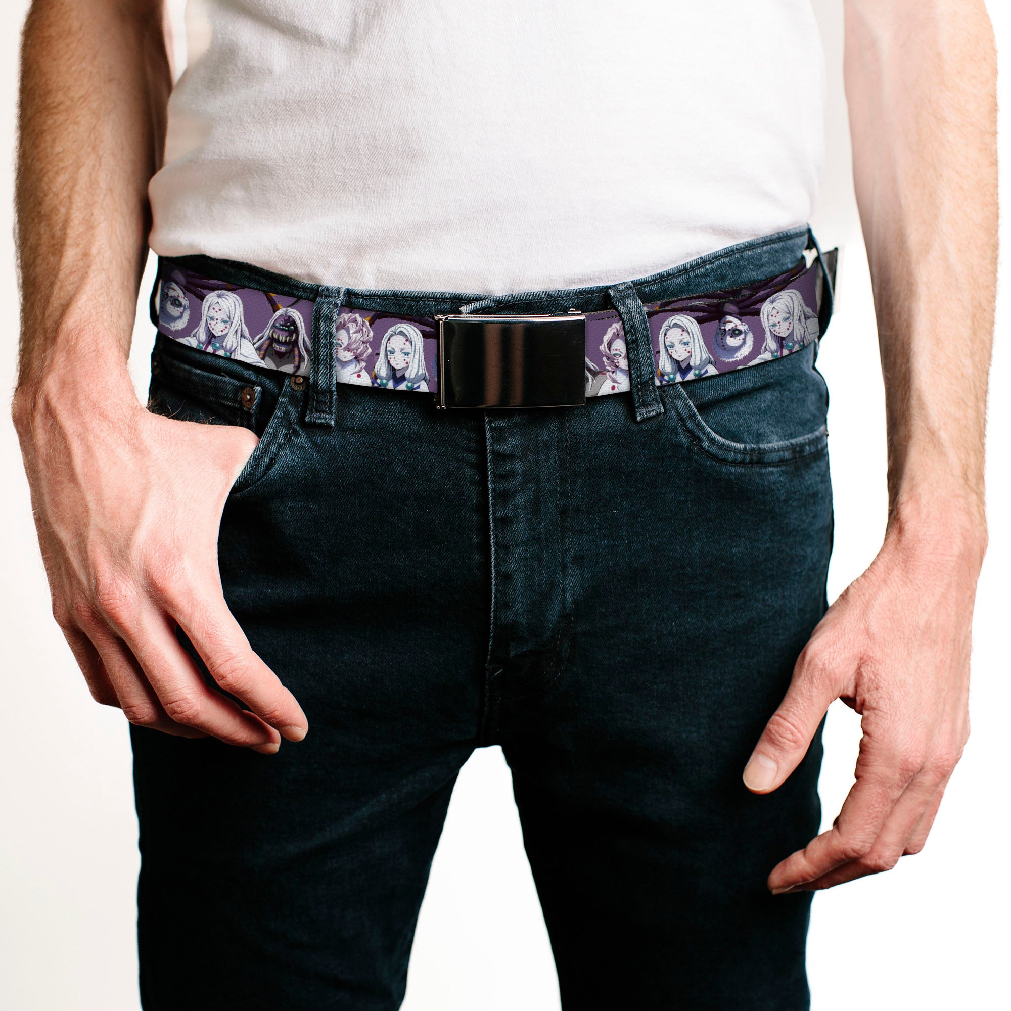 Web Belt Blank Black Buckle - Demon Slayer The Spider Family Poses Purple Webbing
