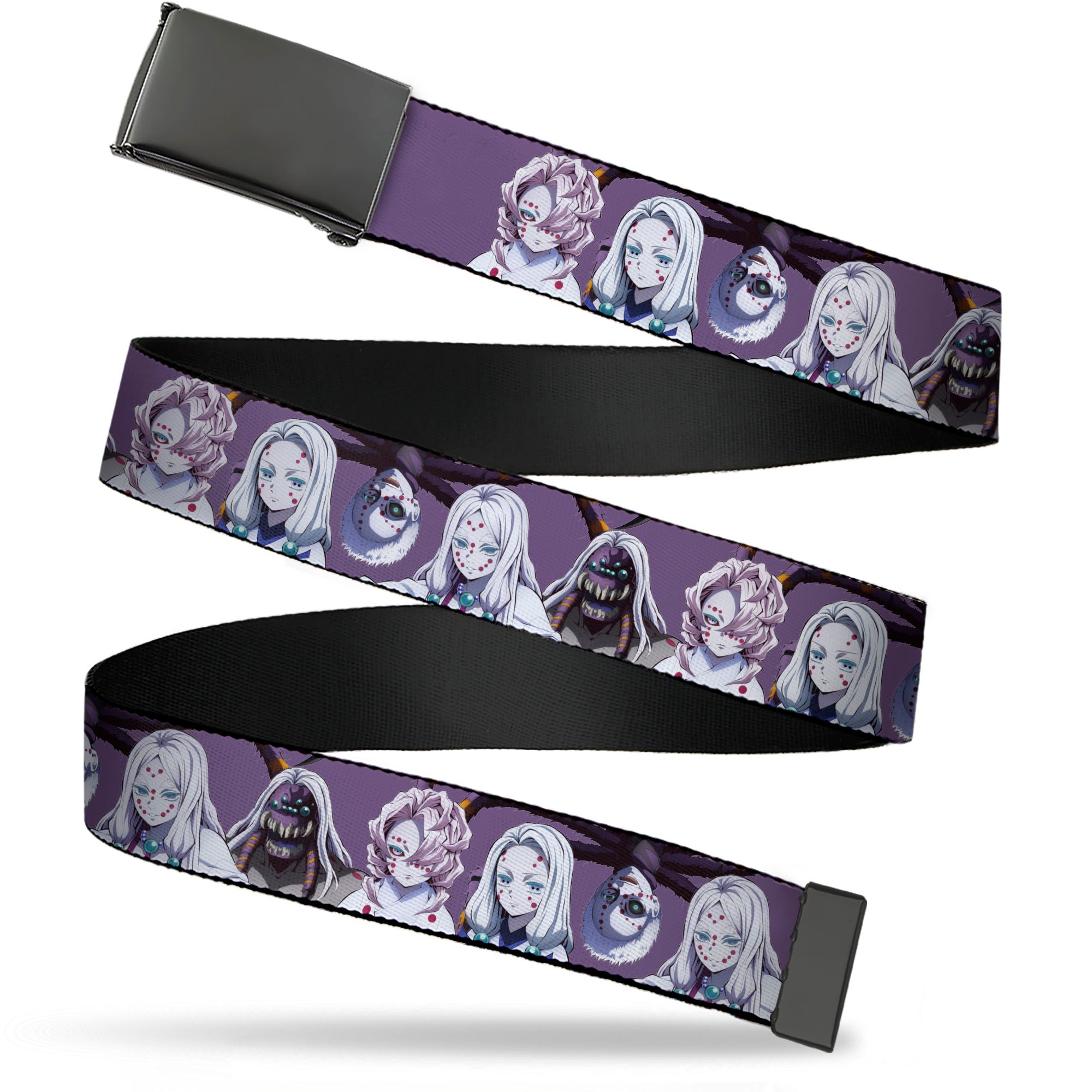Web Belt Blank Black Buckle - Demon Slayer The Spider Family Poses Purple Webbing