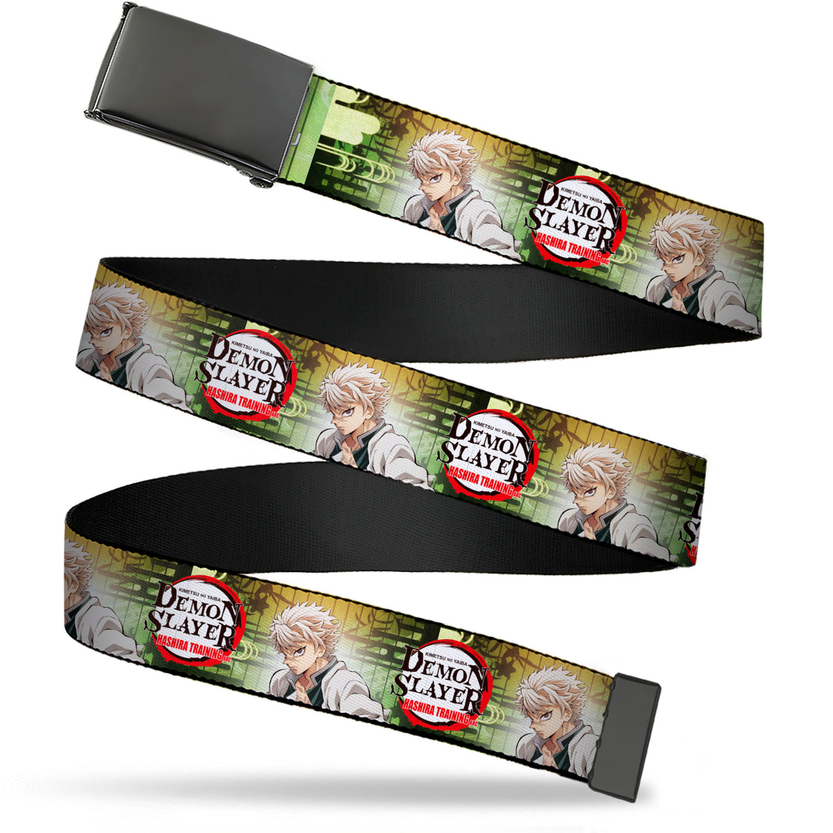 Web Belt Blank Black Buckle - DEMON SLAYER Sanemi Shinazugawa Pose and Title Logo Webbing