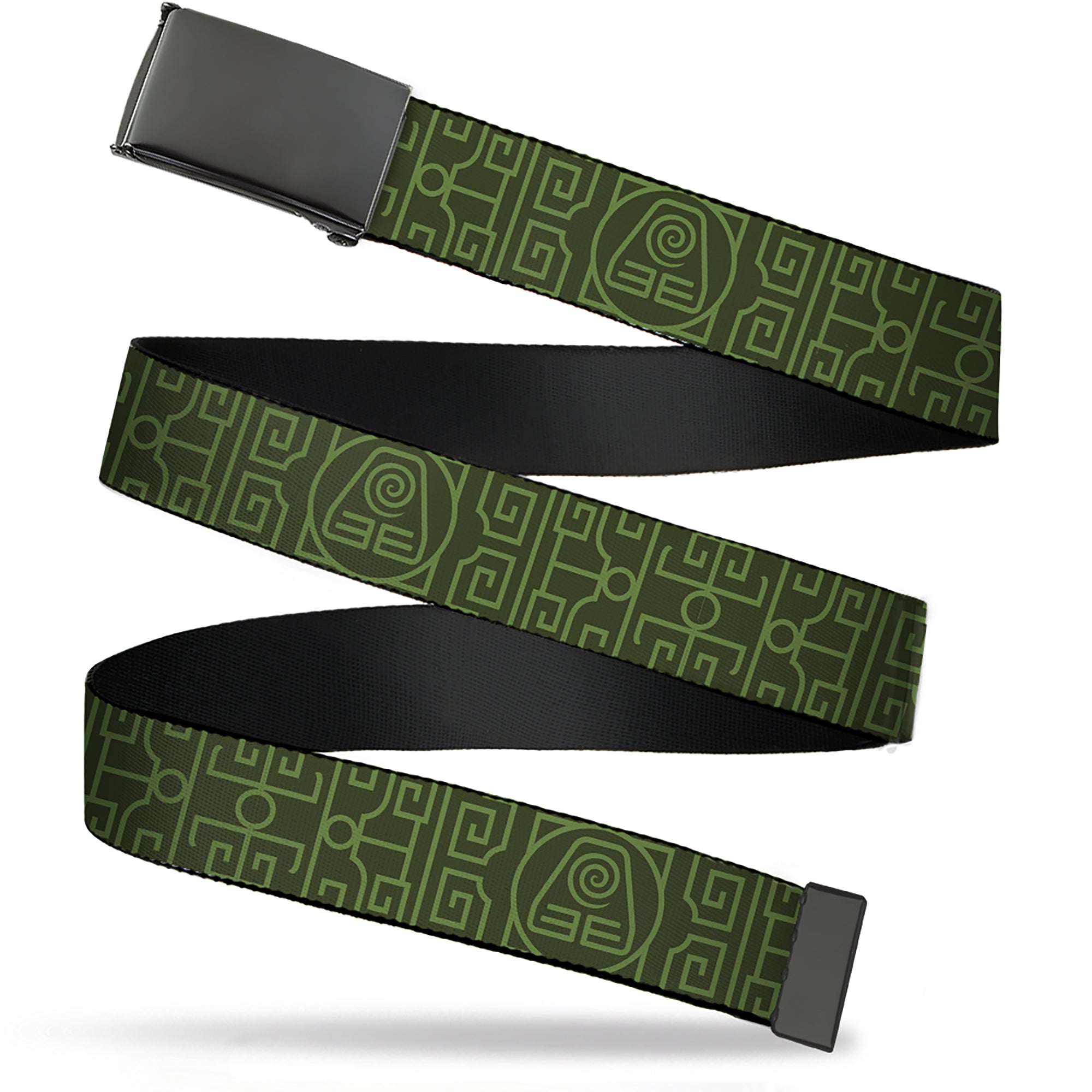 Web Belt Blank Black Buckle - Avatar Last Airbender Earth Element Symbol Black/Olive Green Webbing Web Belts Avatar The Last Airbender