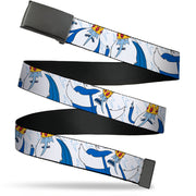 Web Belt Blank Black Buckle - Adventure Time Ice King Poses and Bolts White/Blue Webbing Web Belts Adventure Time
