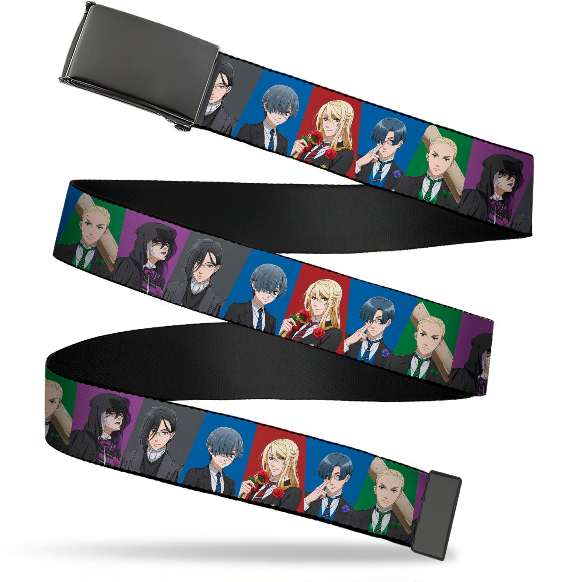 Web Belt Blank Black Buckle - Black Butler Six Character Pose Blocks Multi Color Webbing Web Belts Black Butler