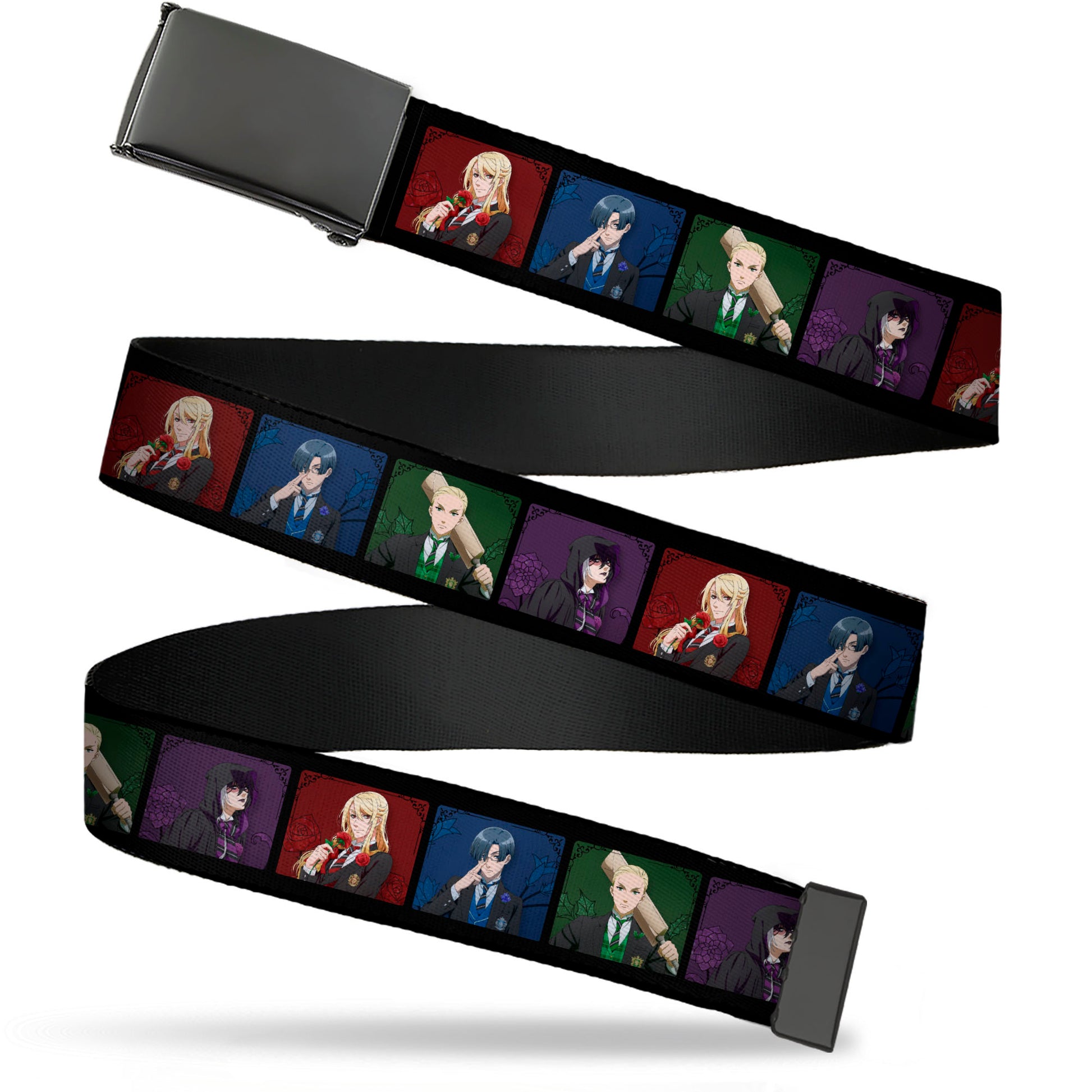 Web Belt Blank Black Buckle - Black Butler House Head Pose Blocks Black/Multi Color Webbing Web Belts Black Butler