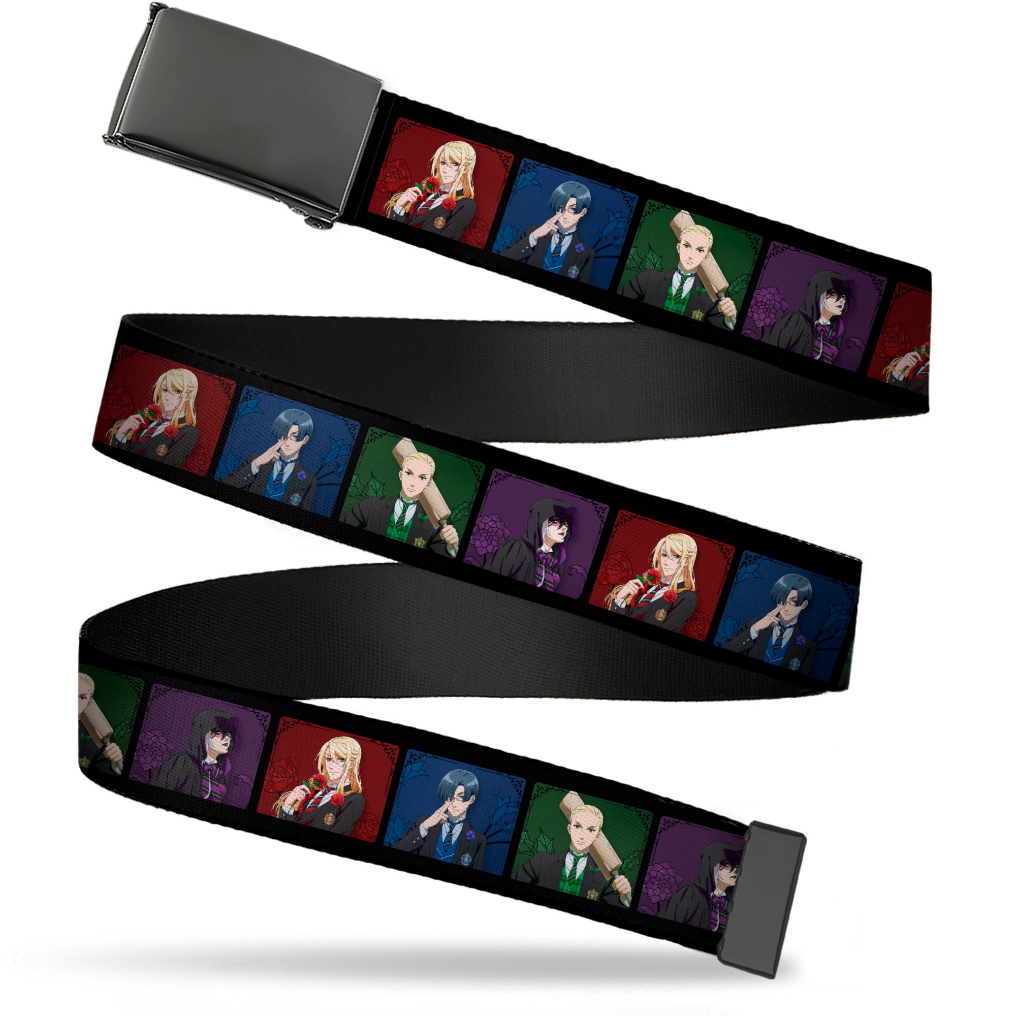 Web Belt Blank Black Buckle - Black Butler House Head Pose Blocks Black/Multi Color Webbing Web Belts Black Butler