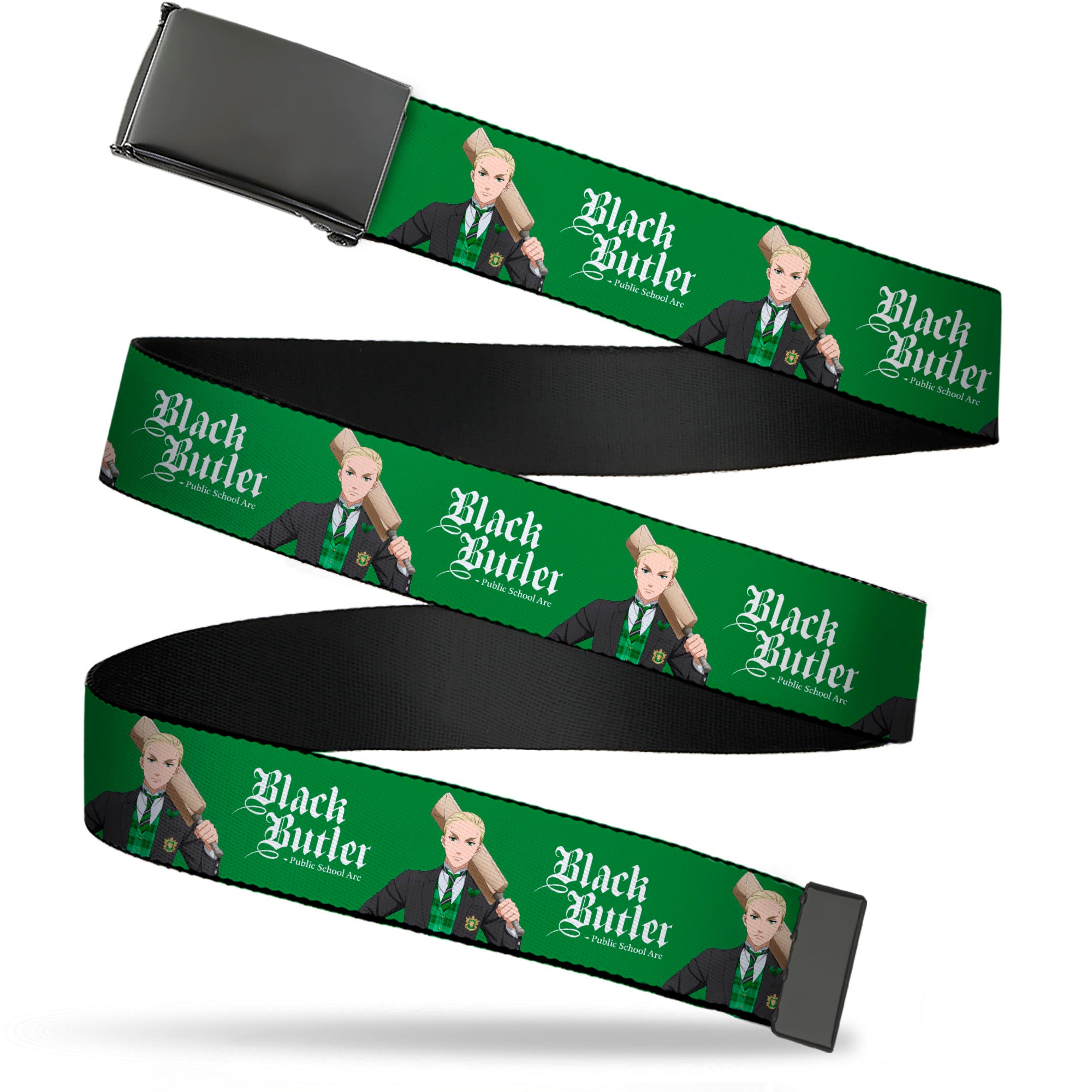 Web Belt Blank Black Buckle - BLACK BUTLER Herman Greenhill Pose and Title Logo Green Webbing Web Belts Black Butler