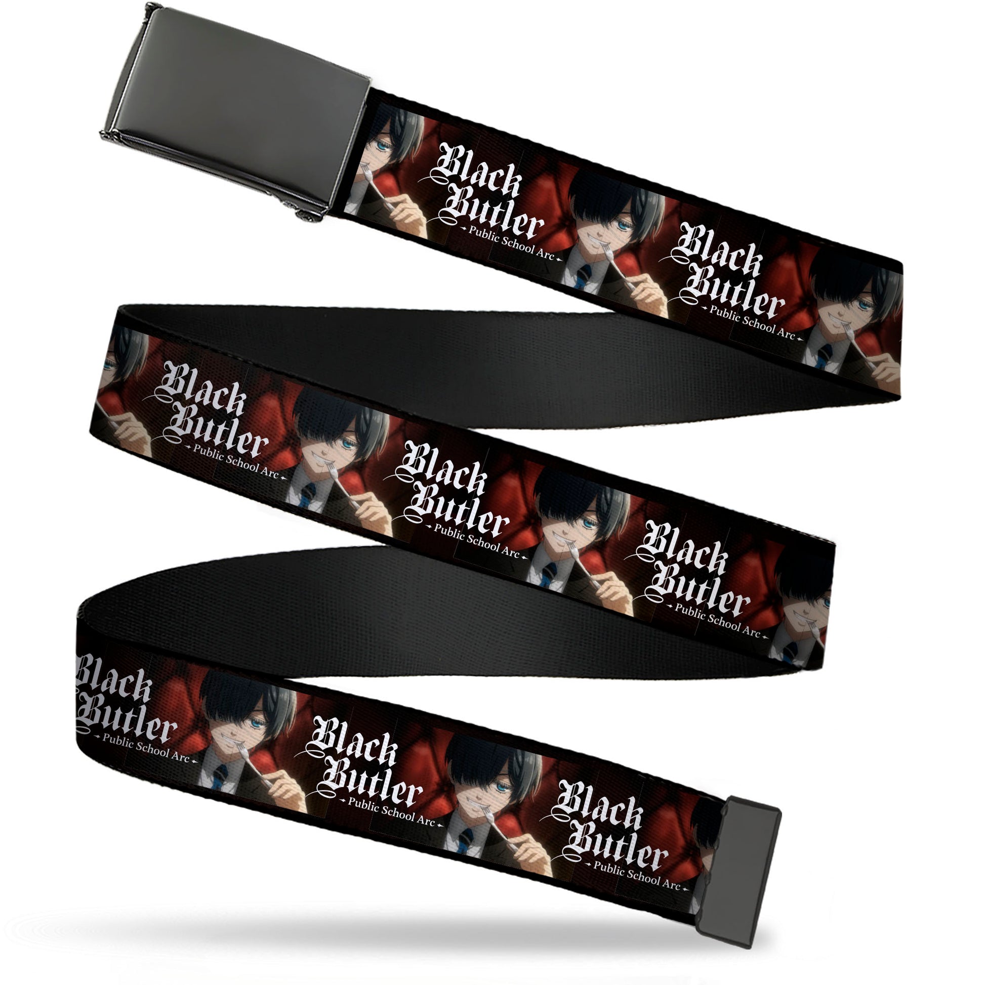 Web Belt Blank Black Buckle - BLACK BUTLER Ciel Phantomhive Fork Pose and Title Logo Webbing Web Belts Black Butler