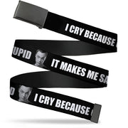 Black Buckle Web Belt - Sheldon I CRY BECAUSE OTHERS ARE STUPID/THAT MAKES ME SAD Black/White Webbing Web Belts The Big Bang Theory   
