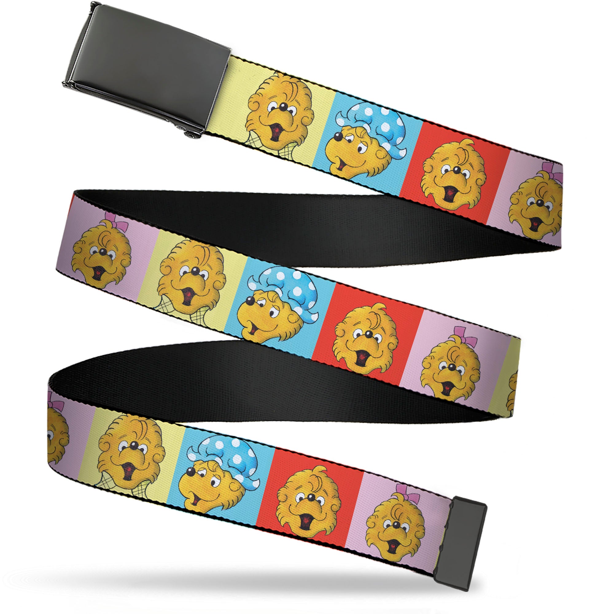 Web Belt Blank Black Buckle - The Berenstain Bears Smiling Face Blocks Multi Color Webbing