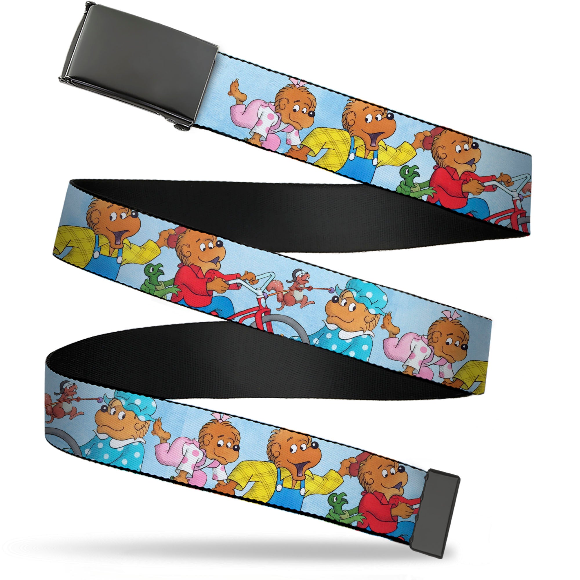 Web Belt Blank Black Buckle - The Berenstain Bears Family Fun Day Pose Light Blue Webbing