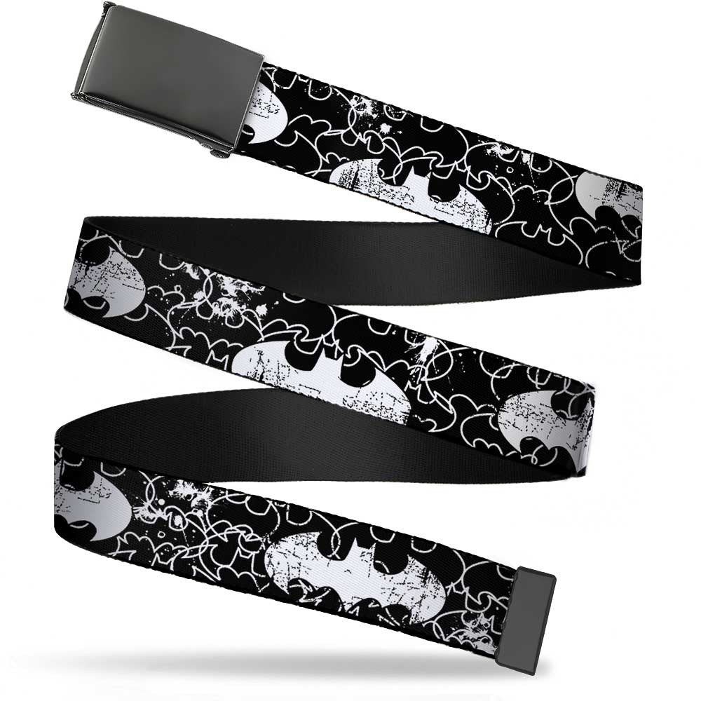 Black Buckle Web Belt - Batman Outlines Black/White Webbing Web Belts DC Comics   