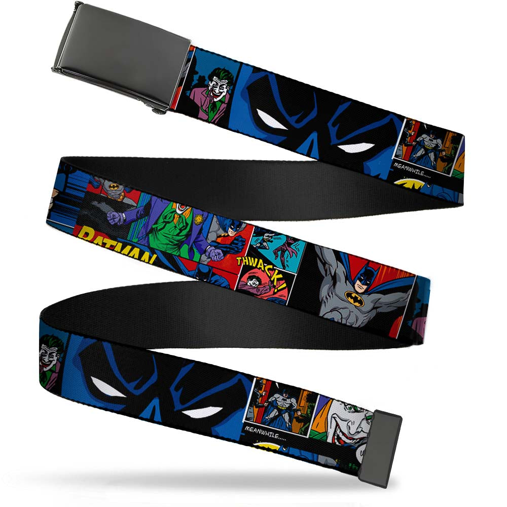 Black Buckle Web Belt - Batman & Joker Comic Strip Webbing Web Belts DC Comics   