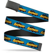 Black Buckle Web Belt - Vintage Batman Logo Blue Webbing Web Belts DC Comics   