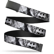 Black Buckle Web Belt - Batman Face/Bat Shield Sketch White/Black Webbing Web Belts DC Comics   