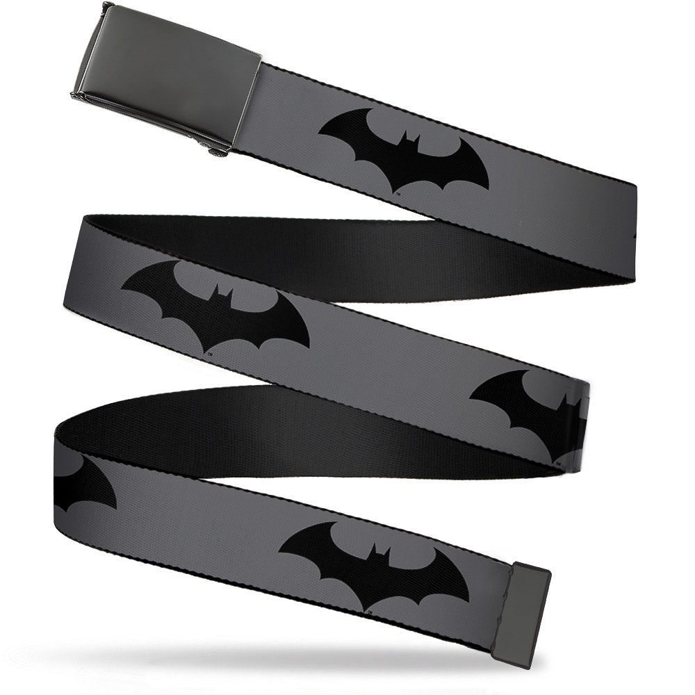 Black Buckle Web Belt - Retro Bat Logo Gray/Black Webbing Web Belts DC Comics   