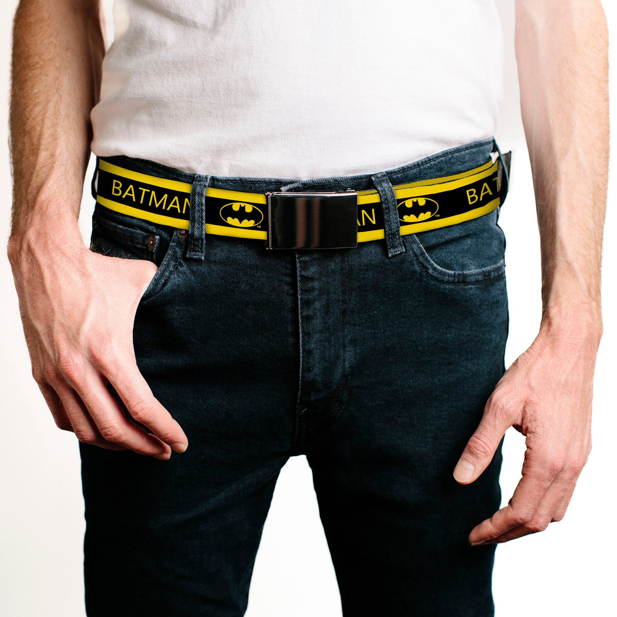 Black Buckle Web Belt - BATMAN/Logo Stripe Yellow/Black Webbing Web Belts DC Comics   