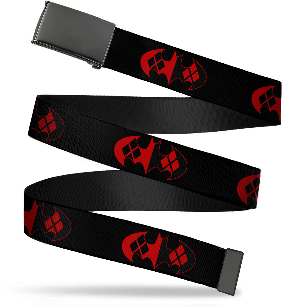 buckle down Black Buckle Web Belt - Bat Logo/Harley Quinn Diamonds Black/Red Webbing Deals | Bags