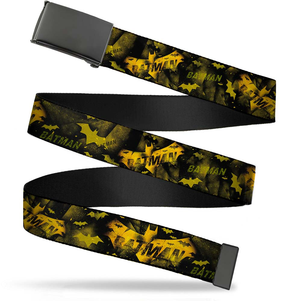 Black Buckle Web Belt - JUSTICE LEAGUE-BATMAN Bats Scattered Black/Yellows Webbing Web Belts DC Comics   