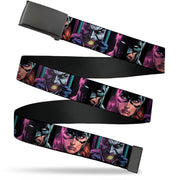 Web Belt Blank Black Buckle - Batman Batgirl and Joker Comic Book Cover Face Close-Ups Black Webbing Web Belts DC Comics   