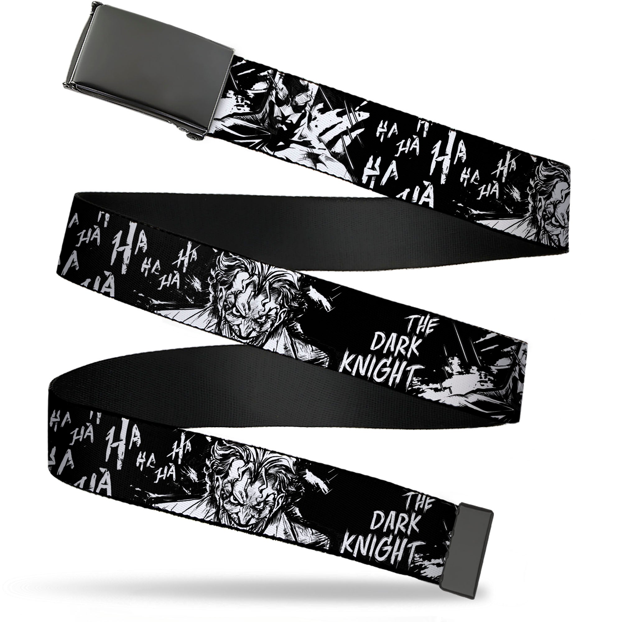 Web Belt Blank Black Buckle - Batman THE DARK KNIGHT and Joker Smiling Sketch Close-Ups Black/White Webbing Web Belts DC Comics   