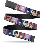 Web Belt Clamp Buckle - Black Clover Four Character Pose Blocks Multi Color Webbing Web Belts Black Clover