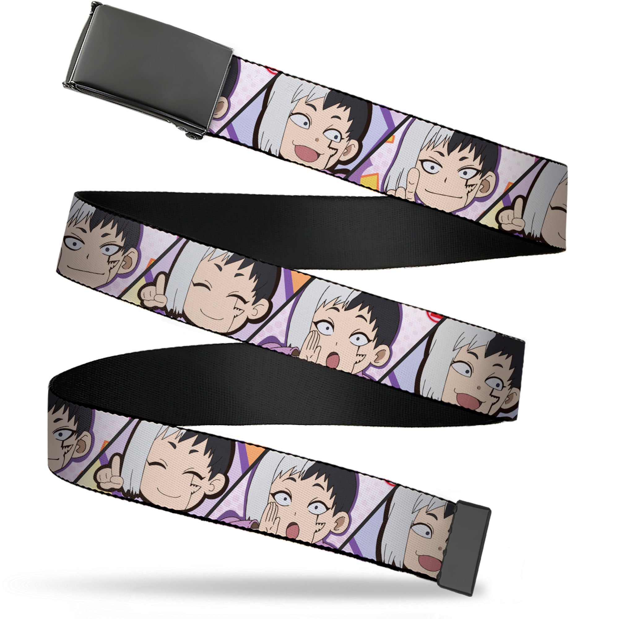 Web Belt Blank Black Buckle - Dr. Stone Chibi Gen Asagiri Expression Blocks Webbing Web Belts Dr. Stone