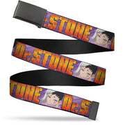 Web Belt Blank Black Buckle - DR. STONE Title Logo and Gen Asagiri Face Purples Webbing Web Belts Dr. Stone