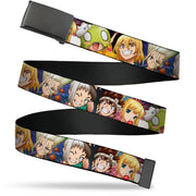 Web Belt Blank Black Buckle - Dr. Stone Character Group Faces Close-Up Webbing Web Belts Dr. Stone