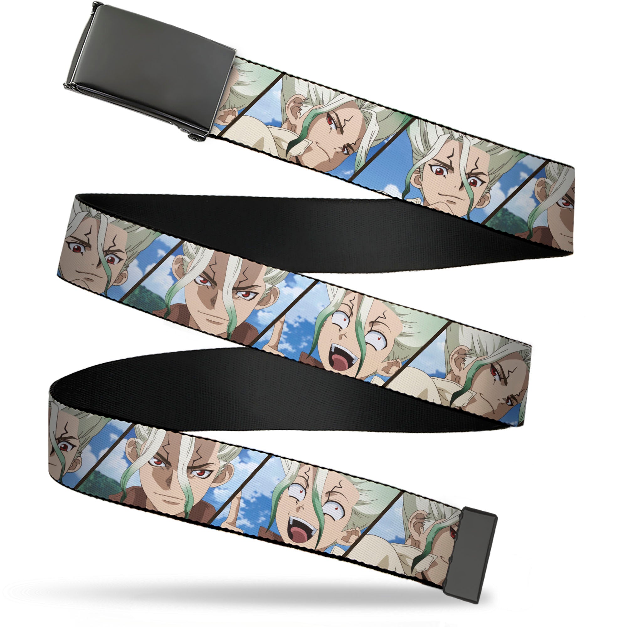 Web Belt Blank Black Buckle - Dr. Stone Senku Ishigami Expression Blocks Blues Webbing Web Belts Dr. Stone