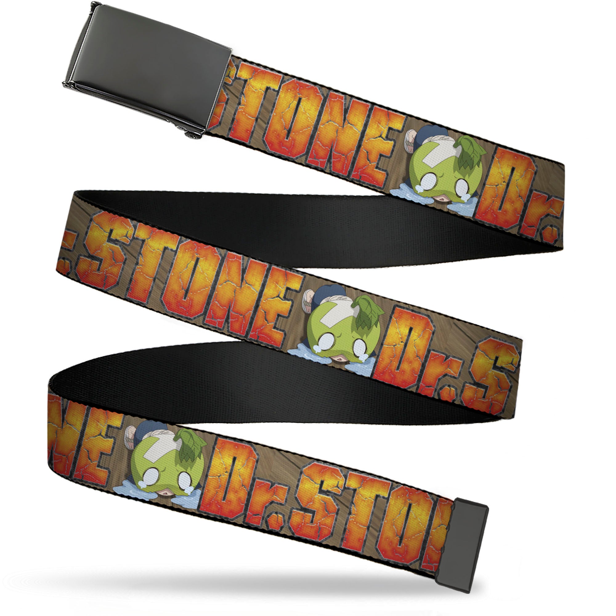 Web Belt Blank Black Buckle - DR. STONE Title Logo and Suika Crying Pose Browns Webbing Web Belts Dr. Stone