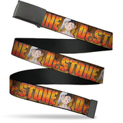 Web Belt Blank Black Buckle - DR. STONE Title Logo and Gen Asagiri Expression Orange Webbing Web Belts Dr. Stone