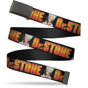 Web Belt Blank Black Buckle - DR. STONE Title Logo and Senku Ishigami Pose Black Webbing Web Belts Dr. Stone