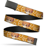 Web Belt Blank Black Buckle - Fruits Basket Chibi Kyo Soma Face and Kimono Cat Icon Orange/White Webbing Web Belts Fruits Basket