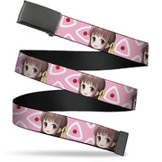Web Belt Blank Black Buckle - Fruits Basket Chibi Tohru Honda Face and Kimono Rice Ball Icon Pink/White/Red Webbing Web Belts Fruits Basket