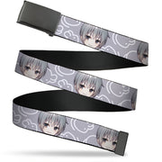 Web Belt Blank Black Buckle - Fruits Basket Chibi Yuki Soma Face and Kimono Rat Icon Gray/White Webbing Web Belts Fruits Basket
