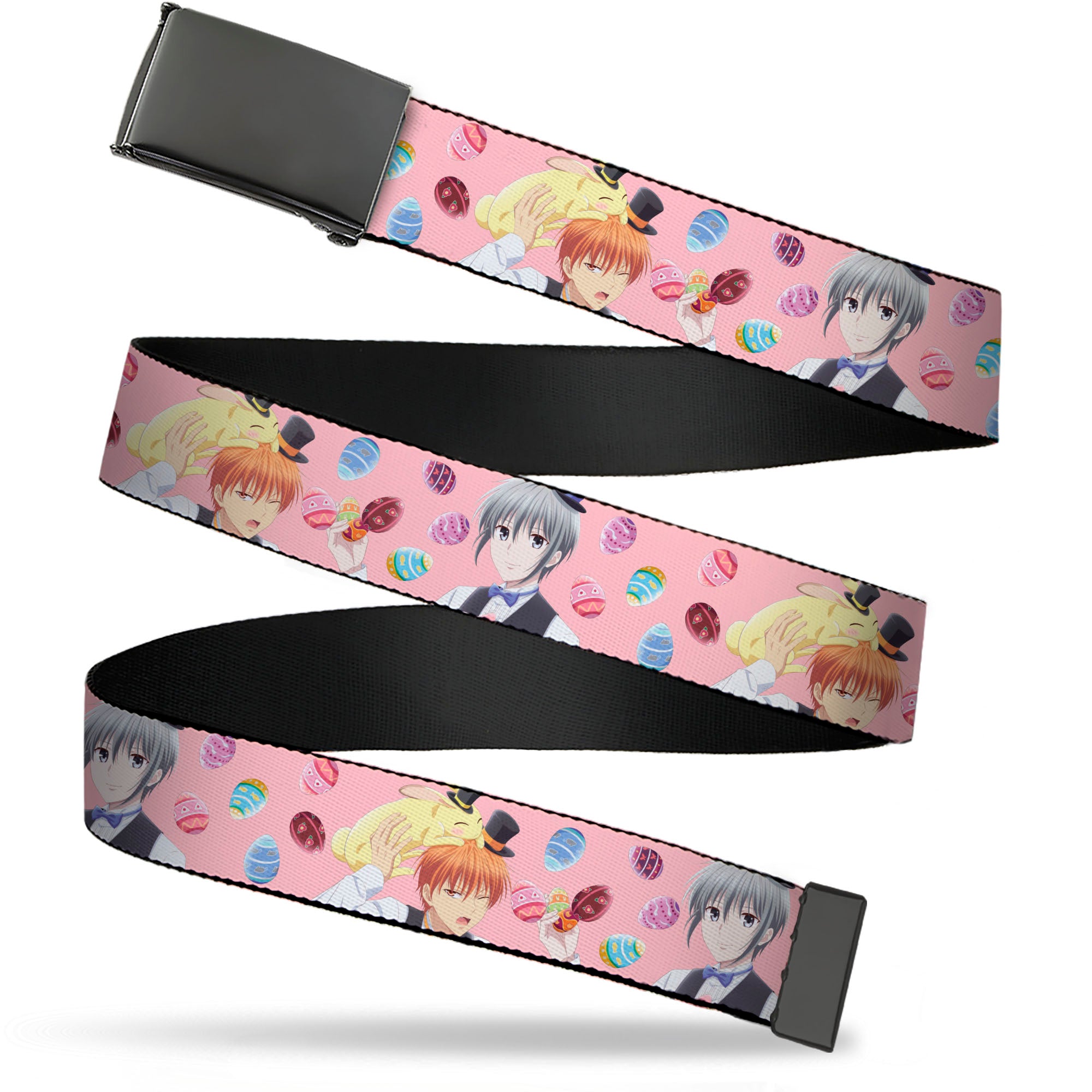 Web Belt Blank Black Buckle - Fruits Basket Kyo and Yuki Easter Themed Animage Poster Pose Pink Webbing Web Belts Fruits Basket