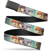 Web Belt Blank Black Buckle - Fruits Basket Kyo Tohru Yuki Group Pose Greens/Blues Webbing Web Belts Fruits Basket