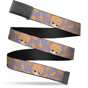 Web Belt Blank Black Buckle - Fruits Basket Chibi Kyo Soma and Cat Scattered Blue/Orange Webbing Web Belts Fruits Basket
