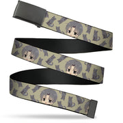 Web Belt Blank Black Buckle - Fruits Basket Chibi Shigure Soma and Dog Scattered Olive/Gray Webbing Web Belts Fruits Basket