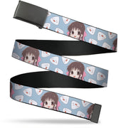 Web Belt Blank Black Buckle - Fruits Basket Chibi Tohru Honda and Rice Ball Scattered Light Blue Webbing Web Belts Fruits Basket